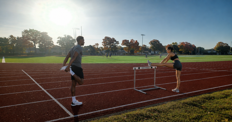 Track lanes at dusk